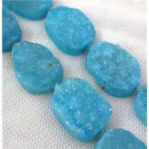 blue druzy quartz beads, freeform, approx 20-33mm