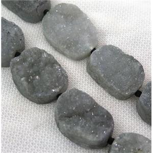 gray druzy quartz bead, freeform, approx 20-33mm