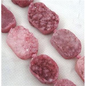 pink druzy quartz bead, freeform, approx 20-33mm