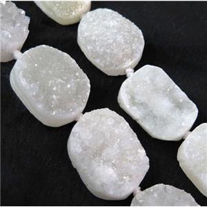 white druzy quartz beads, freeform, approx 20-33mm