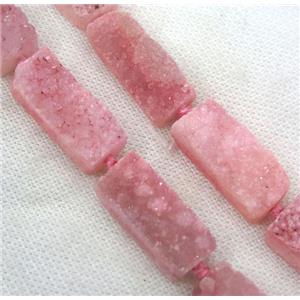 pink druzy quartz bead, rectangle, approx 12-30mm