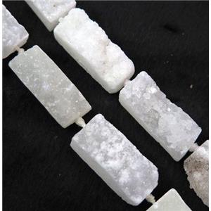 white druzy quartz beads, rectangle, approx 12-30mm