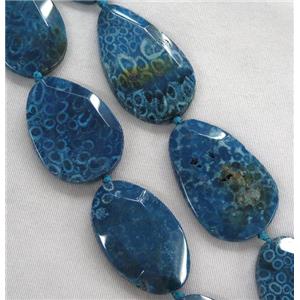 blue Coral Fossil slice beads, faceted freeform, dye, approx 25-45mm