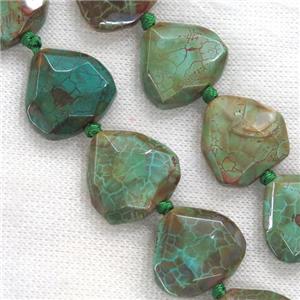 peacock green Dragonveins Agate beads, faceted heart, approx 22-25mm