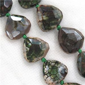 green Dragon veins Agate beads, faceted heart, approx 22-25mm