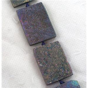 rainbow Druzy Quartz beads, rectangle, approx 30-40mm