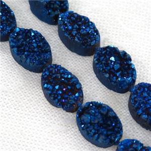 blue druzy quartz beads, oval, approx 13x18mm, 11pcs per st