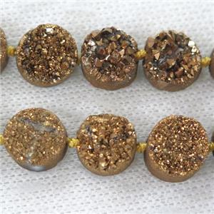 golden druzy quartz beads, circle, approx 12mm dia, 16pcs per st
