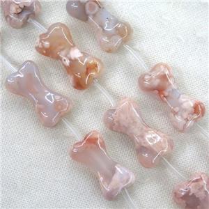 pink cherry Agate beads, Dog-Bone, approx 25-45mm, 7pcs per st