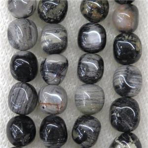 black Silver Leaf Jasper beads, freeform, approx 8-10mm