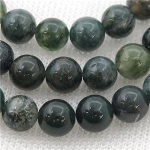 green Moss Agate beads, round, approx 6mm dia