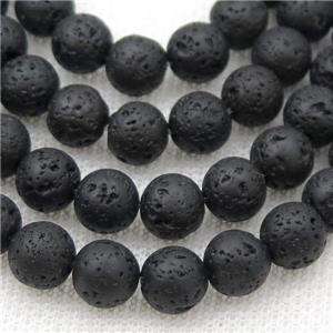 black Lava stone beads, round, approx 12mm dia