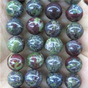 round Dragon BloodStone beads, green, approx 12mm dia