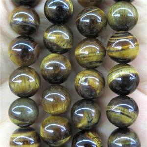 yellow Tiger eye stone beads, round, approx 4mm dia