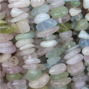 Morganite chip beads, freeform, multi color, approx 6-8mm, 36 inch length