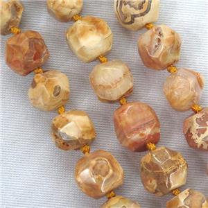 orange Dragon veins agate beads, faceted round, approx 12-13mm
