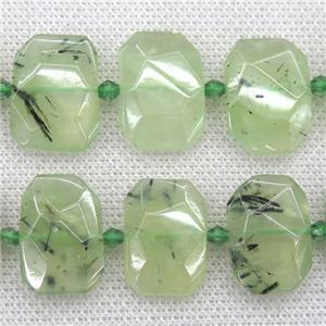 green Prehnite beads, faceted rectangle, approx 13-23mm