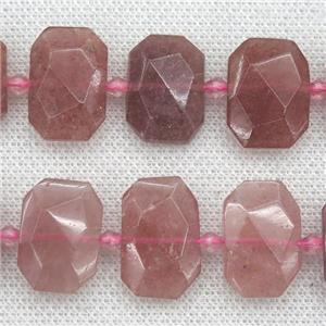 Strawberry Quartz beads, pink, faceted rectangle, approx 13-23mm