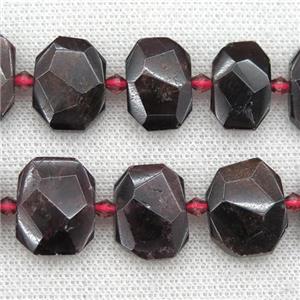 Garnet beads, darkred, faceted rectangle, approx 13-23mm