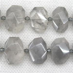 gray Cloud Quartz beads, faceted rectangle, approx 13-23mm