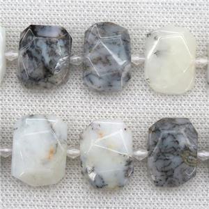 white Moss Opal Jasper beads, faceted rectangle, approx 13-23mm