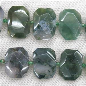 green Moss Agate beads, faceted rectangle, approx 13-23mm