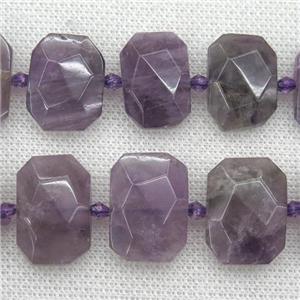 purple Amethyst beads, faceted rectangle, approx 13-23mm