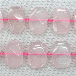 pink Rose Quartz beads, faceted rectangle, approx 13-23mm