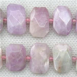Kunzite beads, pink, faceted rectangle, approx 13-23mm