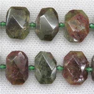 green Garnet beads, faceted rectangle, approx 13-23mm