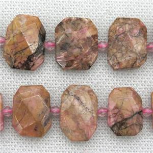 Rhodonite beads, faceted rectangle, approx 13-23mm