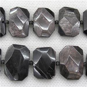 hawk eye stone beads, faceted rectangle, approx 13-23mm