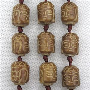 Chinese Agalmatolite beads, buddha, coffee, approx 13-18mm