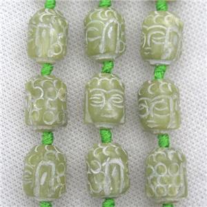Chinese Agalmatolite beads, buddha, green, approx 13-18mm
