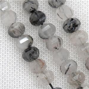 black Rutilated Quartz beads, lantern, approx 10-11mm dia
