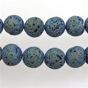 round Lava stone beads, green electroplated, approx 10mm dia
