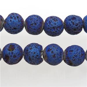 round Lava stone beads, blue electroplated, approx 8mm dia