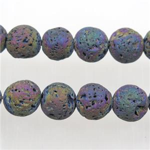 round Lava stone beads, rainbow electroplated, approx 4mm dia