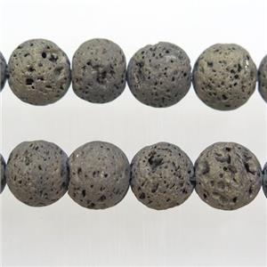 round Lava stone beads, coffee electroplated, pyrite, approx 12mm dia