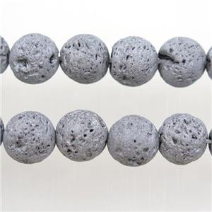 round Lava stone beads, silver electroplated, approx 6mm dia