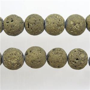 round Lava stone beads, gold electroplated, approx 4mm dia