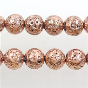 round Lava stone beads, rose gold, approx 8mm dia