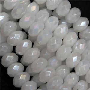 faceted rondelle White Jasper beads, AB-color plated, approx 5x8mm