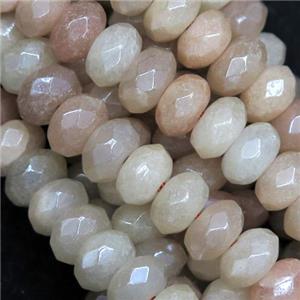 faceted rondelle peach SunStone beads, AB color plated, approx 5x8mm