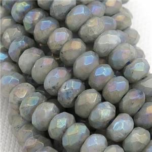 faceted rondelle Labradorite beads, light electroplated, approx 5x8mm