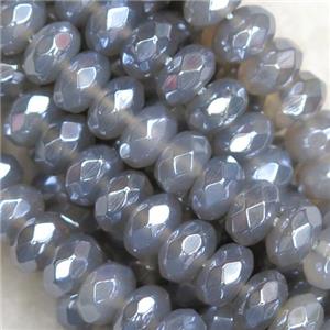 faceted rondelle gray Agate beads, light electroplated, approx 5x8mm