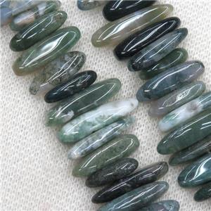 Moss Agate stick chip beads, topdrilled, approx 13-25mm