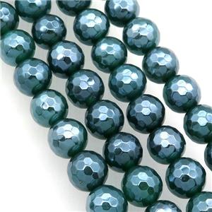 faceted round Green Agate beads, electroplated, approx 8mm dia