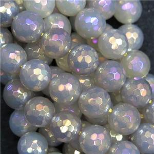 faceted round grey agate beads, AB color electroplated, approx 8mm dia