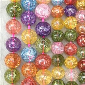 round crackle Crystal Glass beads, AB color electroplated, mixed color, approx 8mm dia